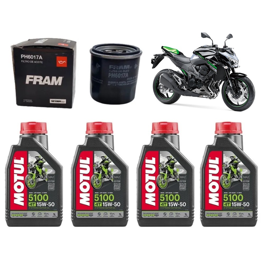 Kit Troca de Óleo Z750 Z800 Z1000 Motul 5100 15w50 Semissintético + Filtro de Óleo FRAM PH6017a