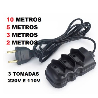Extensão 2, 3, 5 e 10 Metros ( 3 Tomadas Bivolt / Fio P2 Padrão Novo e Antigo )