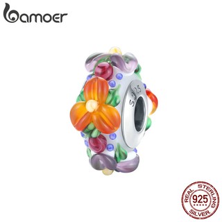 Bamoer 925 Sterling Silver Colorido Flores Charme Fit Pulseiras Originais & Bangle Beads Belas Jóias Diy Charme Fazer Scc1720