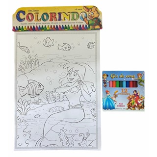 10 Desenhos Para Colorir + Giz De Cera 12 Cores em Oferta na Shopee
