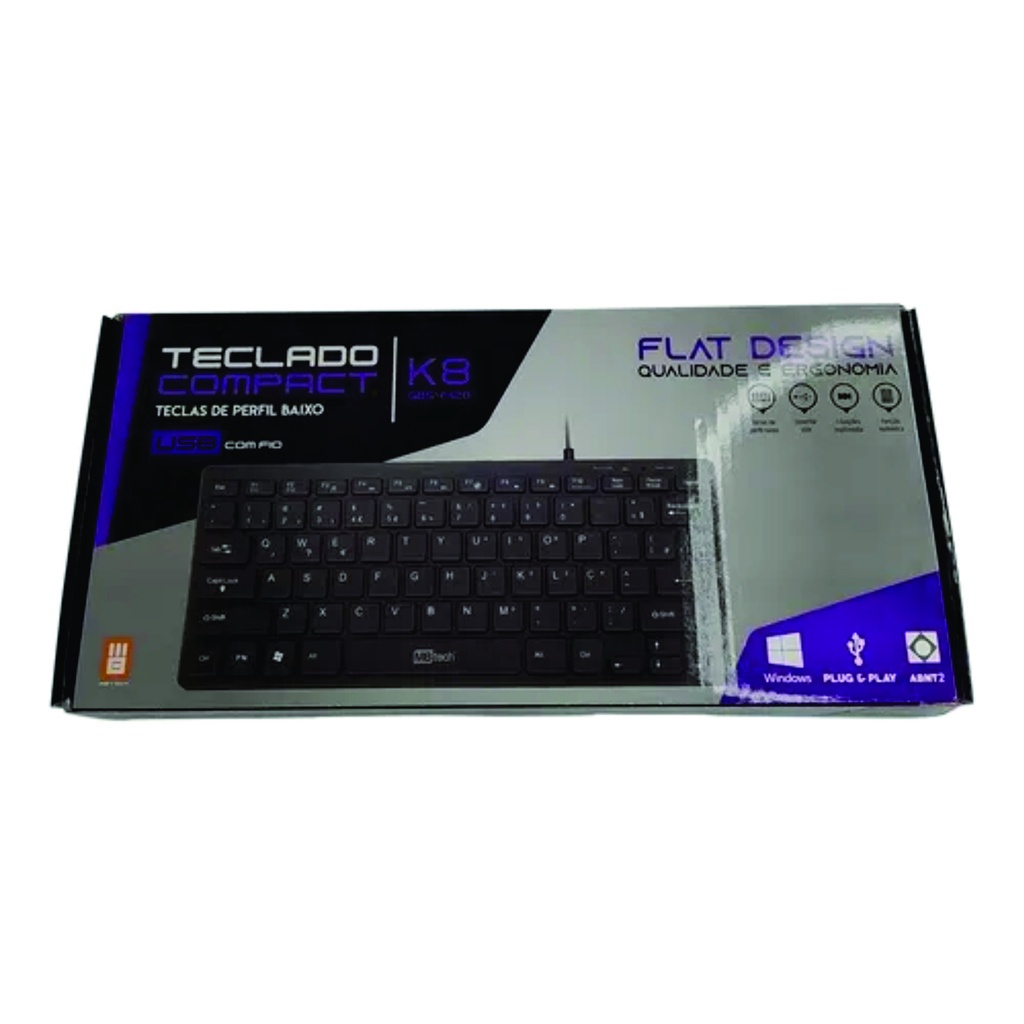 Mini Teclado Flat Usb Compact K8 Preto Abnt2 Mbtech Mb4428
