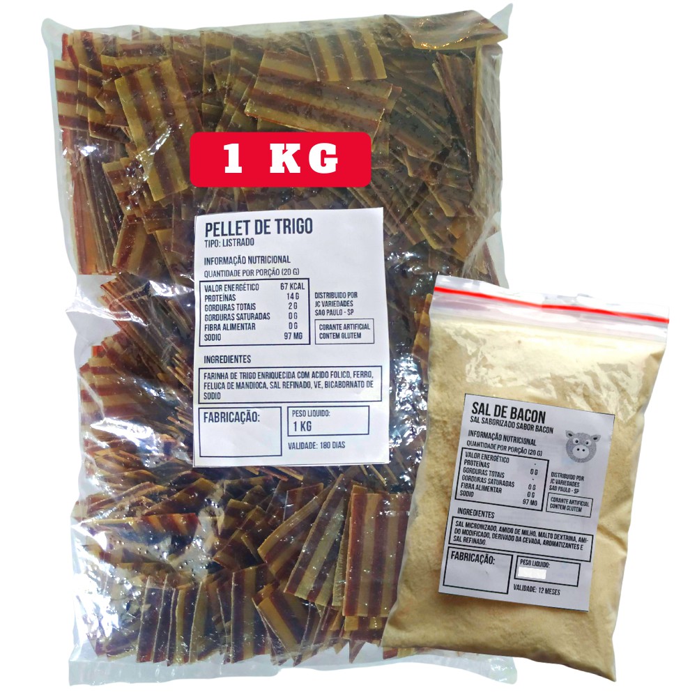 1 KG de Pellets de Trigo Listrada + 100g de Sal Bacon - Cebola - Churrasco - Pururuca