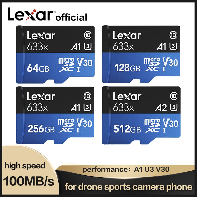 Lexar Cartão micro sd 16GB Gb 64 32GB 128GB 256GB 512GB SDXC SDHC De Memória Flash Rápido Para Gopro/DJI/Nintendo Interruptor