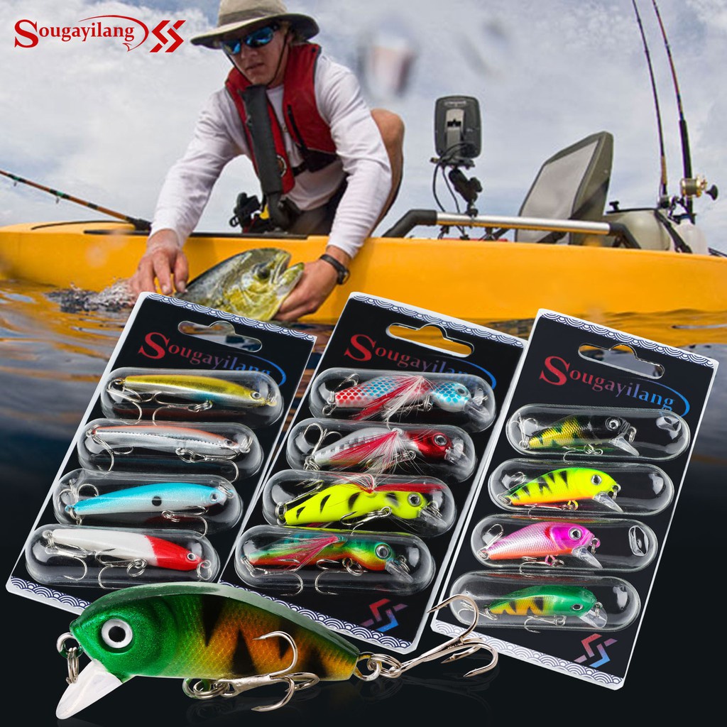 Sougayilang Conjunto De Isca De Pesca 4 Pçs Wobbler Anti-Corrosão Gancho Baixo Para Mar Carpa Equipamentos
