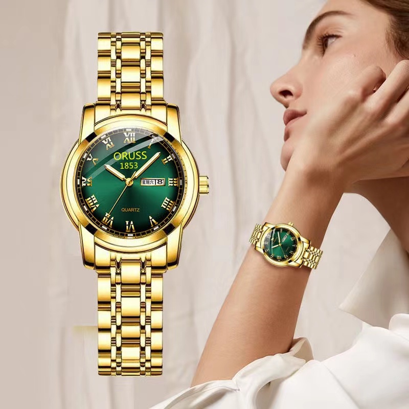 ORUSS Original Senhoras Relógio Pulseira De Aço Inoxidável Bracelete Dourado À Prova D'água Automático Quartzo Moda