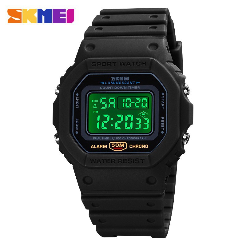 Skmei multifuncional relógio digital do esporte dos homens 2 tempo contagem para baixo relógios de pulso dos homens moda retro masculino reloj hombre