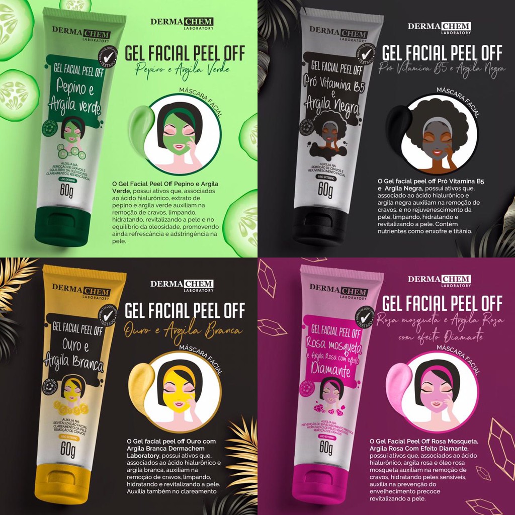 Kit 4 Gel Facial Peel Off Argila Dermachem 60g cada Shopee Brasil