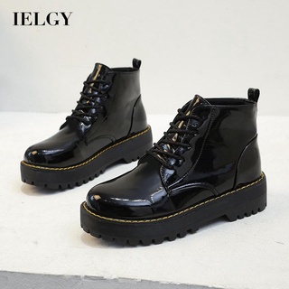 IELGY Botas martin Feminina Preta Com Solado Grosso