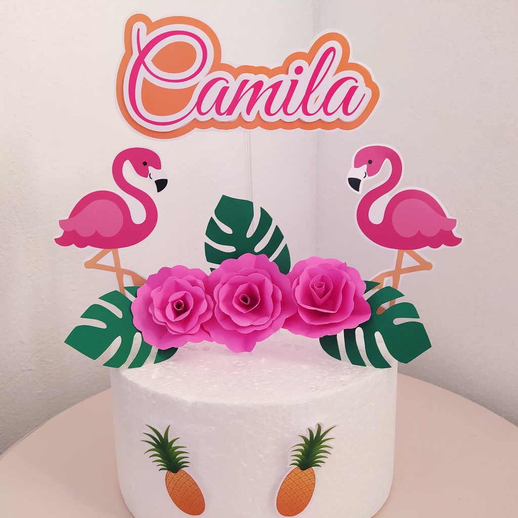 Topo De Bolo Flamingo Tropical Topper Luxo Personalizado Todos Os Temas Shopee Brasil 2331