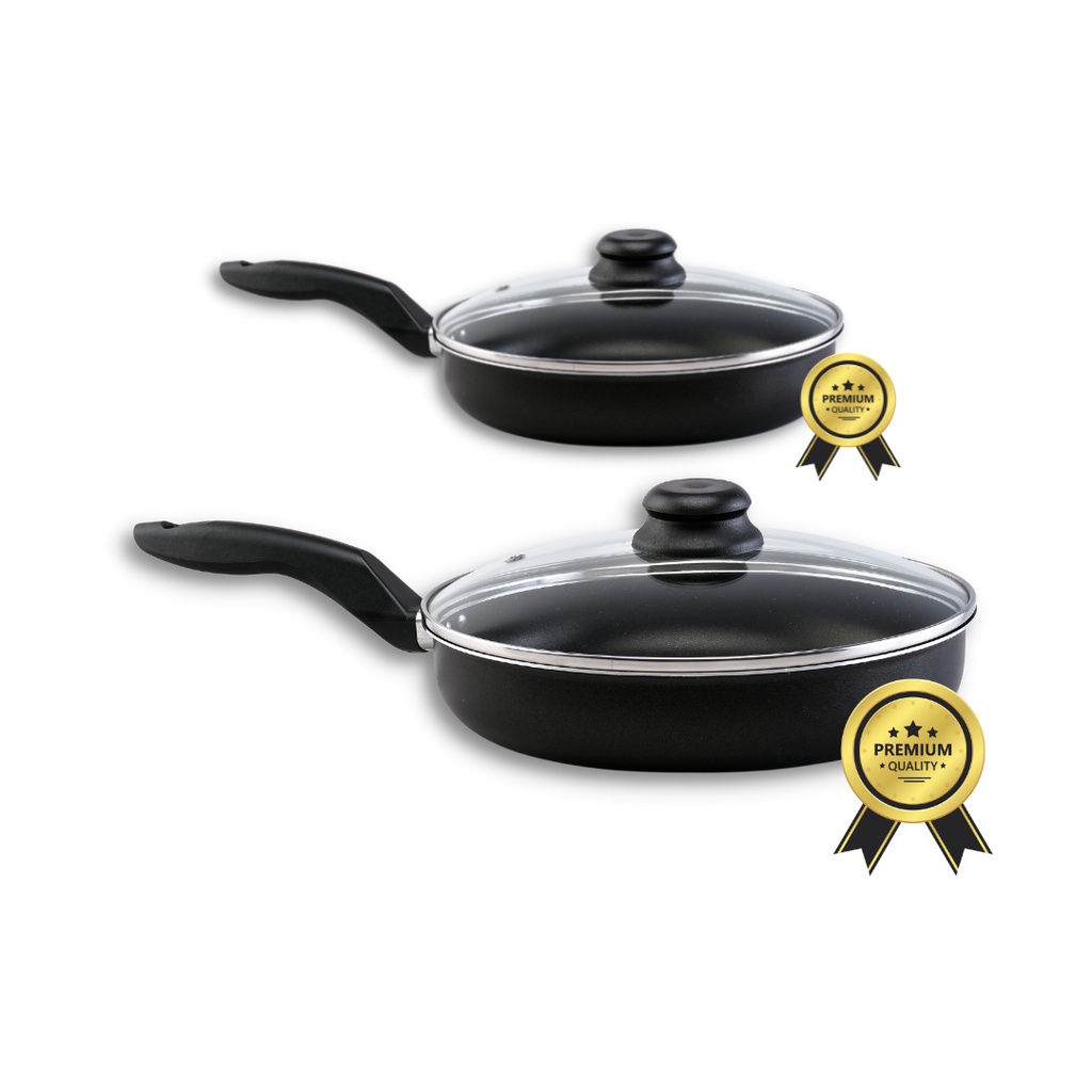 Kit Frigideira AntiAderente Alimento não Gruda Esplêndida com Tampa de Vidro com 2 peças Preta para frituras em geral, Tapioca, Panqueca usada em Fogão e Cooktop