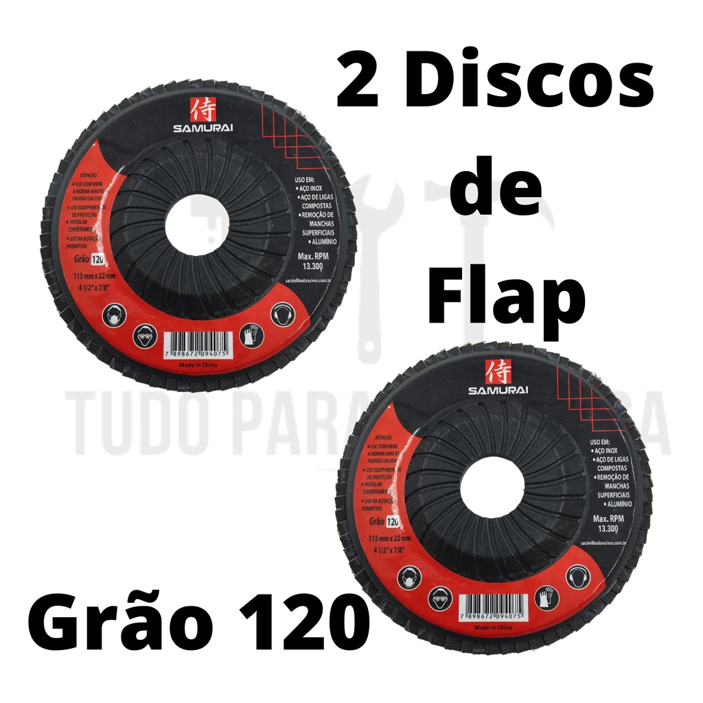 DISCO FLAP GRÃO 120 – 2 UNI - Usado em Metais/Madeira/Alumínio/Plástico em Oferta na Shopee