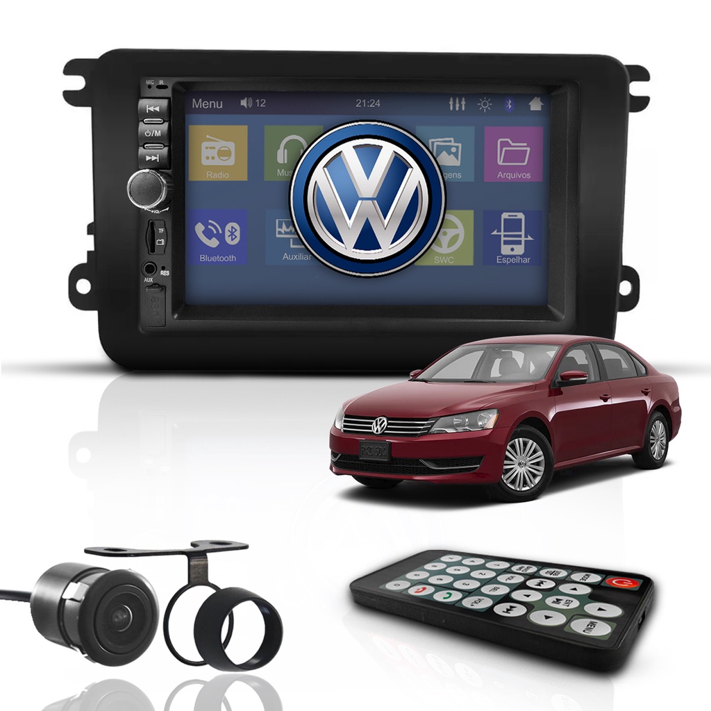 Kit Central Multimídia Mp5 2 Din Bt Espelha Dvd Câm Passat