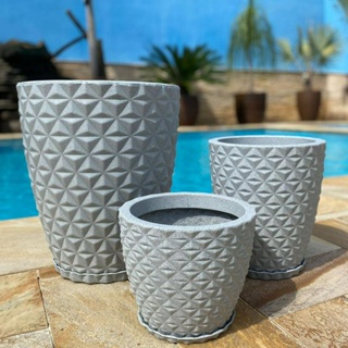 Kit 3 Vasos Polietileno Para Plantas Jardim Sala Casa Luxo Diamante Com Prato em Oferta na Shopee