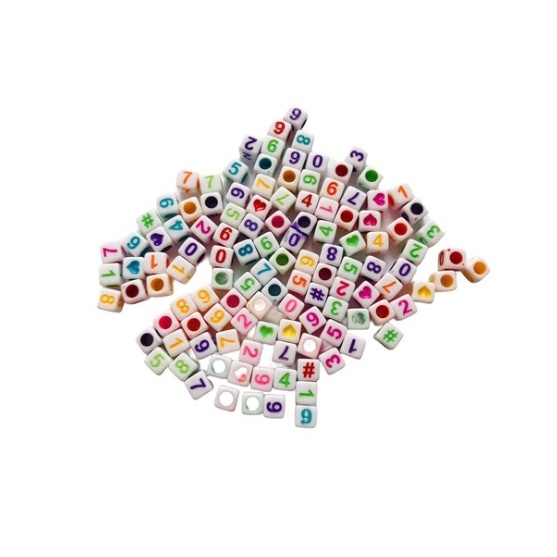 Miçanga Cubo De Numeros - Branco C/ Multicolorido - 6x6 - 50g