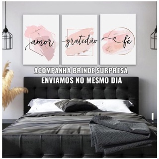 Kit combo 3 quadros quadrinhos decorativos amor gratidão fé geométrico decoração sala quarto