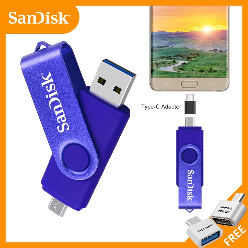 Sandisk USB flash drive De metal 2 Em 1 PenDrive OTG Capacidade Real 4 Gb 8G 16G 32 pen 64 128 stick