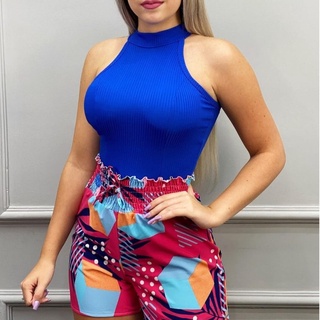 Blusa Gola Alta Canelada Regata Feminina Com Bojo Tamanho Unico