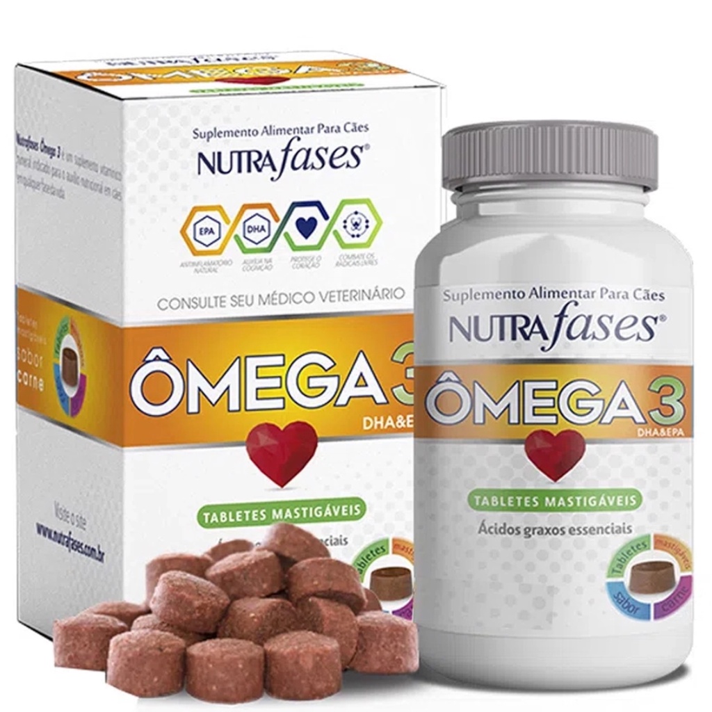 Nutrafases Omega 3 Suplemento Alimentar para Caes 60 Tabletes