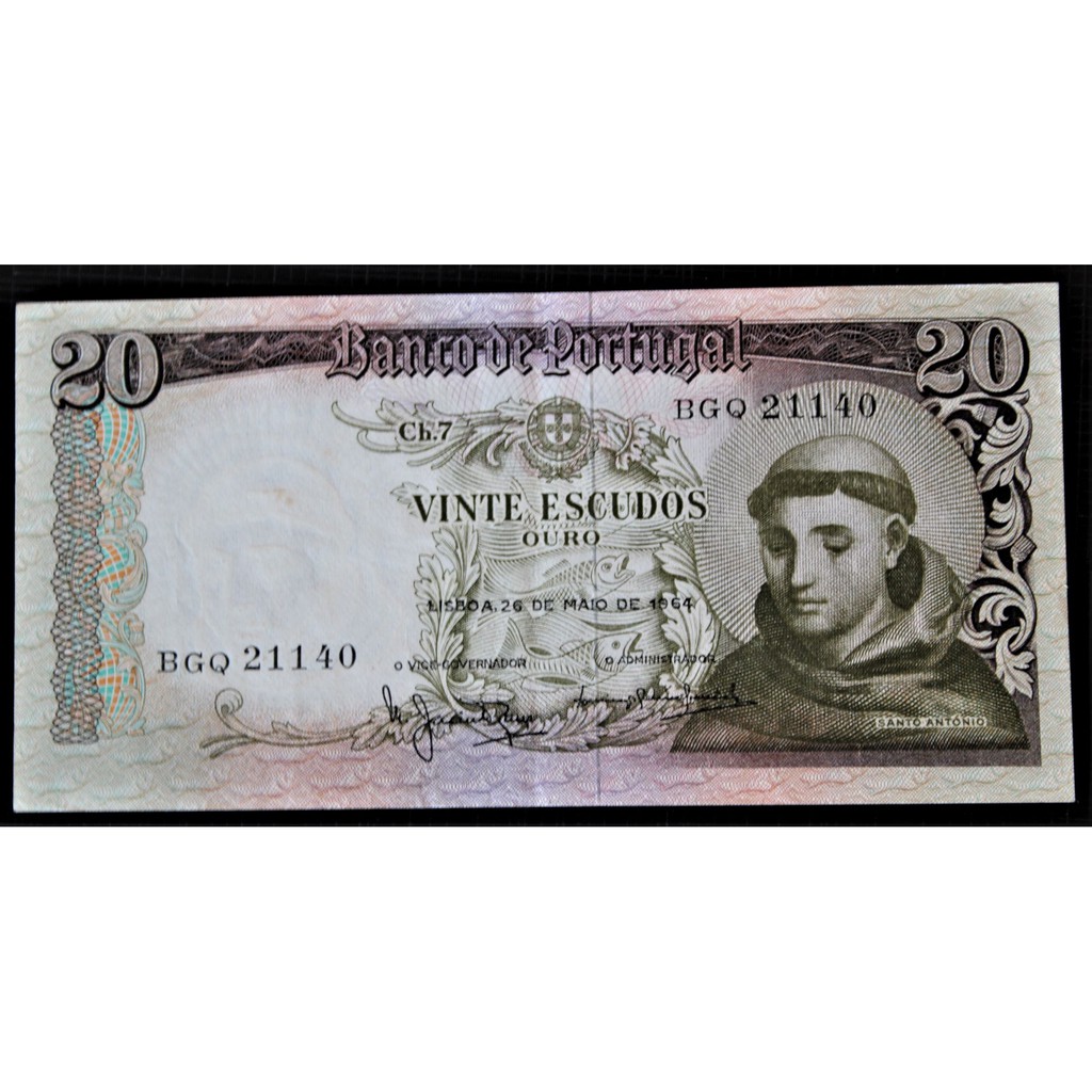 Portugal 20 Escudos 1964 P. 167b S/fe Cédula - Santo Antônio