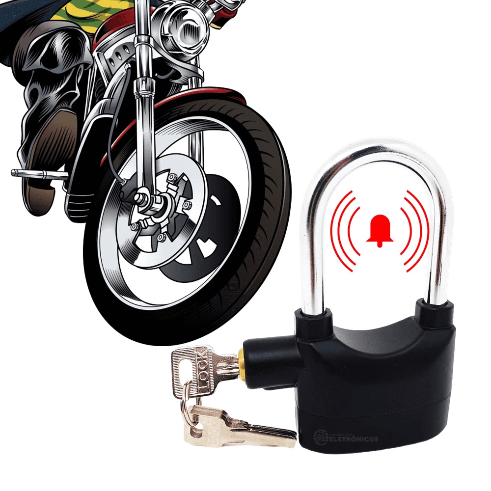 Cadeado Alarme Com Sensor Sonoro Antifurto 110dB Para Bicicleta, Moto Porta E Portões - REF110