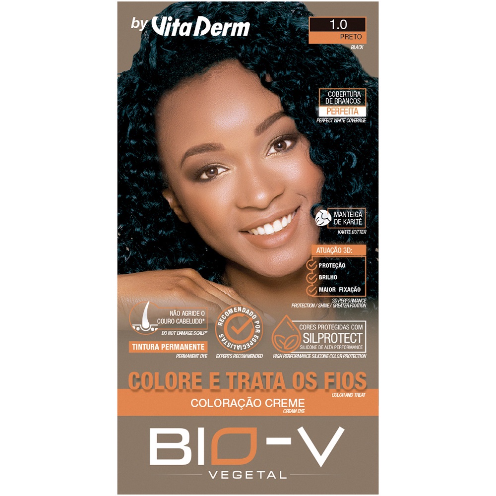 Coloração Vita Derm Bio V - Cor: 1.0 Preto Tinta de Cabelo