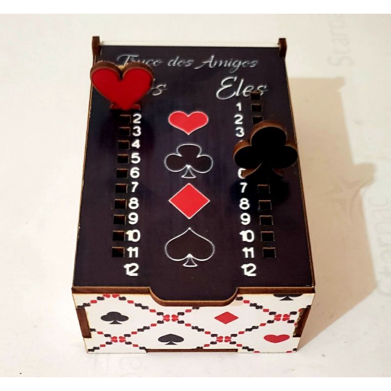 Caixa Porta Baralho C/ Marcador de Truco Mdf Adesivado