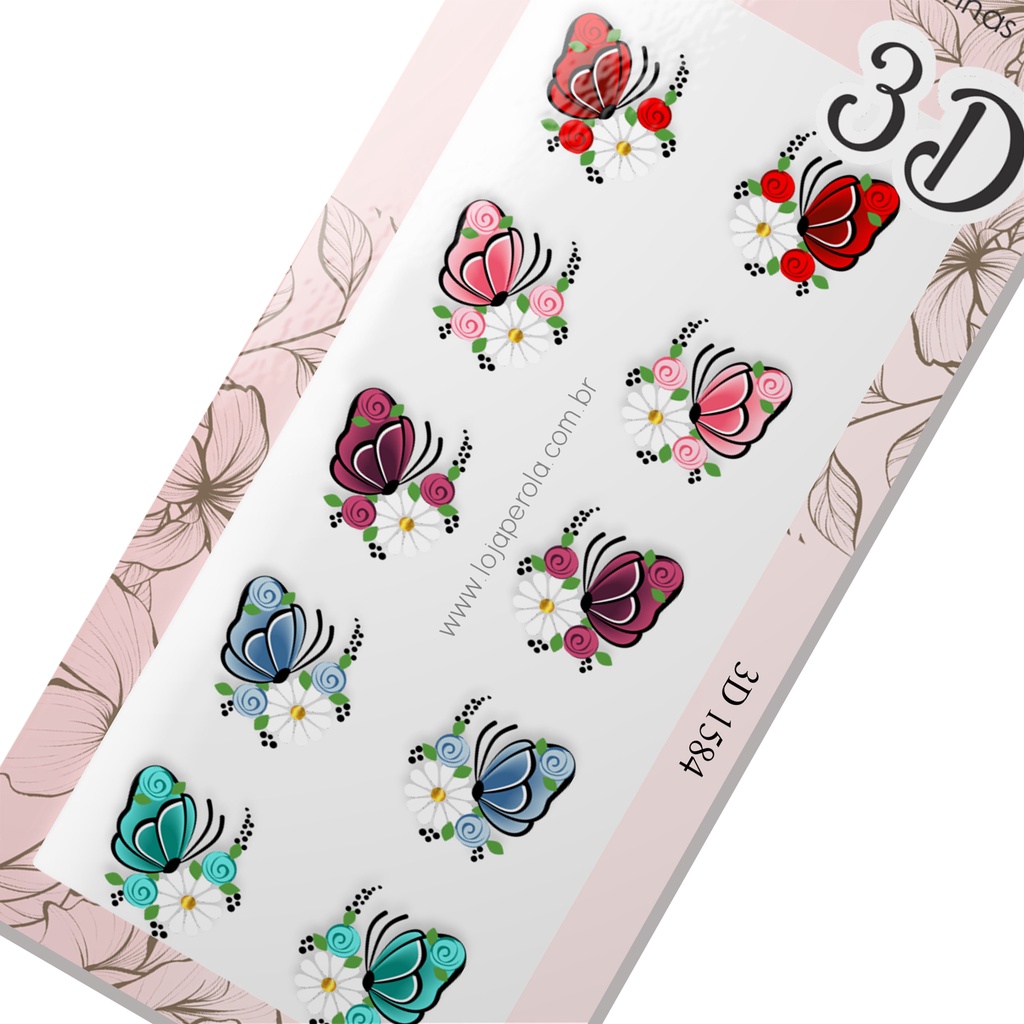 Adesivo de Unha 3D-Borboletas Mistas  vermelha, rosa, vinho, azul, turquesa 3D 1584 em Oferta na Shopee