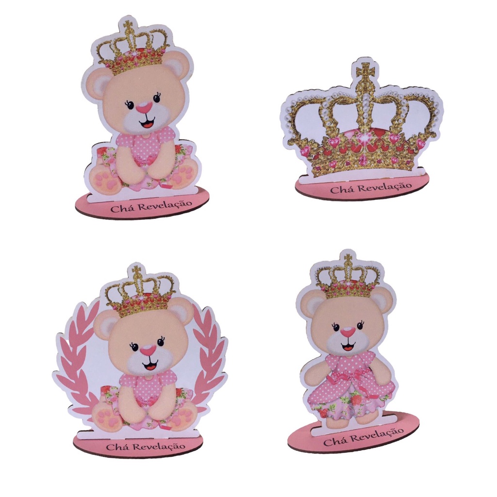 Centro De Mesa Ursinha Princesa Personalizado Colorido Mdf lembrancinhas e decorações festas e aniversários