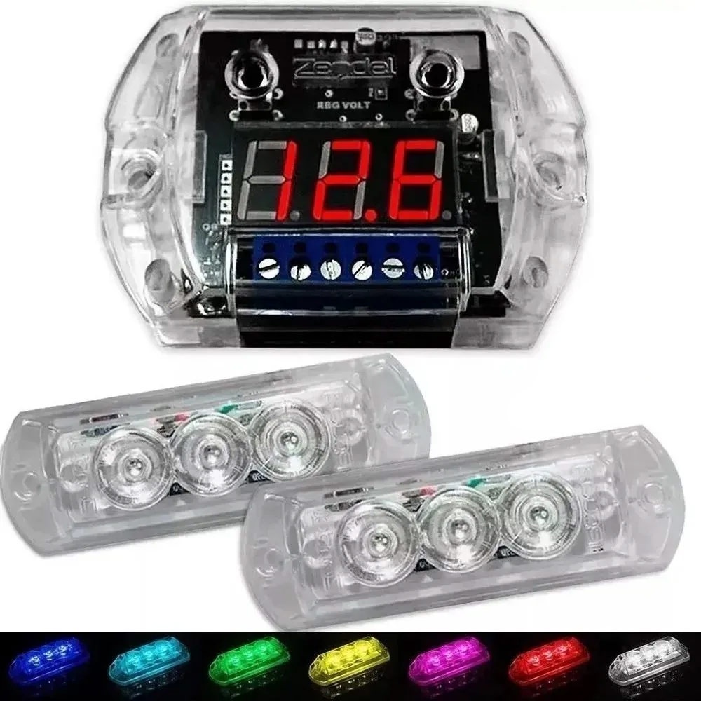 Detalhes do Strobo Som Automotivo Rgb Com Voltimetro Varias Cores 2 Faro