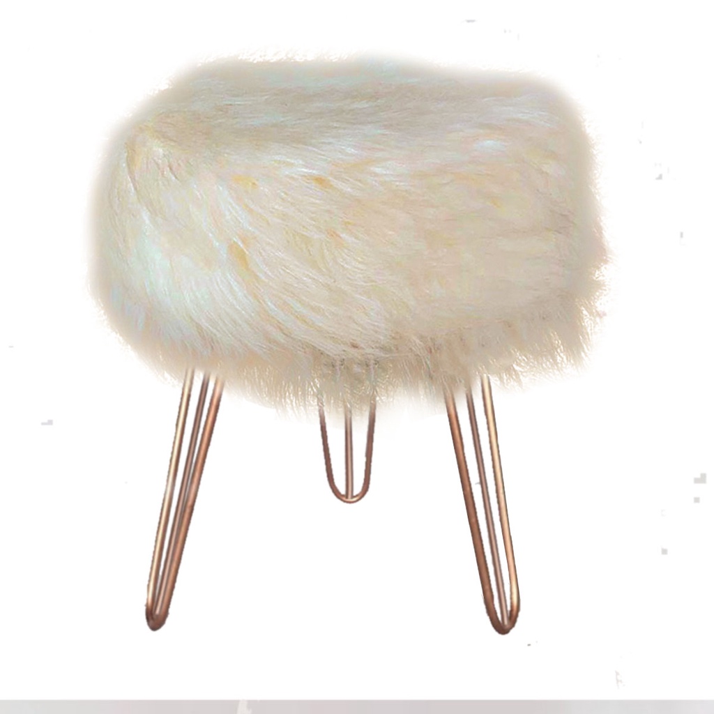 Puff Puf Pufe Banqueta Para Maquiagem Madri Pelúcia Bege Nude Pés Rose Gold Top P/ Decoração De Sala
