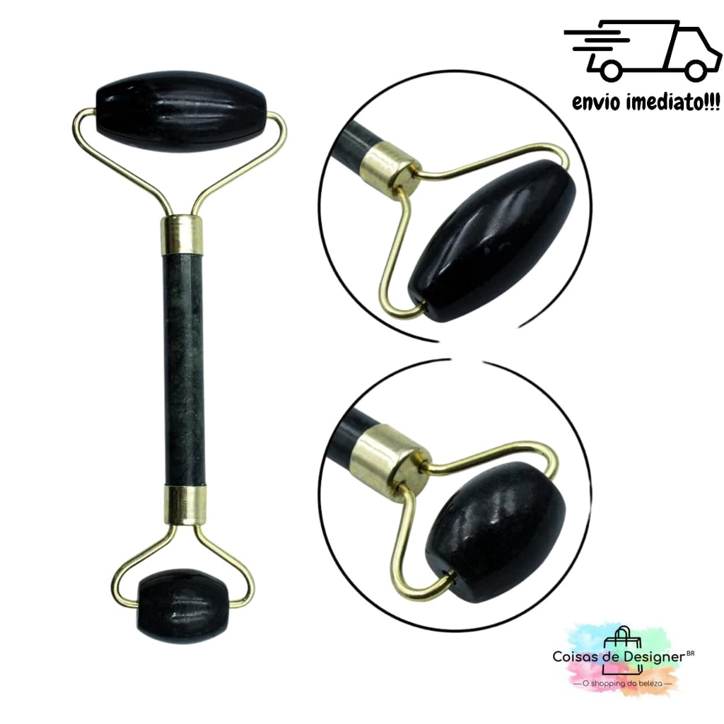 Rôlo Massageador Facial Pedra Jade Preto para Massagem Facial