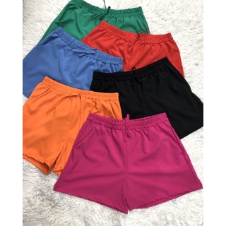 Short Feminino Liso Poliester Elastano Bolso Moda