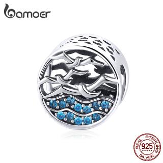 Bamoer Seagulls E Encanto Do Oceano Azul Prata Esterlina 925