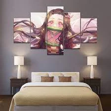 Quadro Decorativo Mosaico 5 Peças Kamado Nezuko Anime