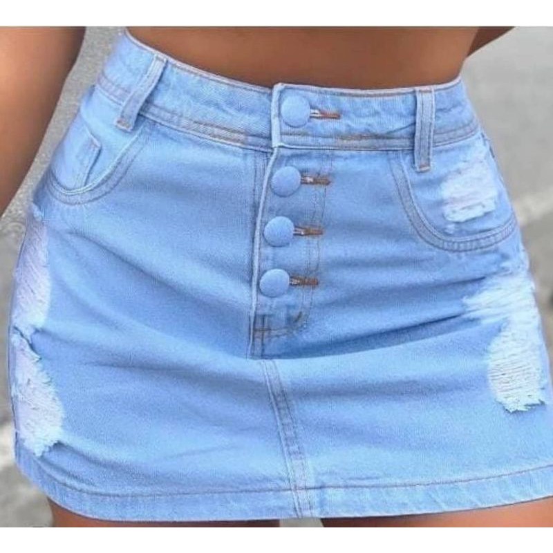 saia jeans com botoes encapados em Oferta na Shopee
