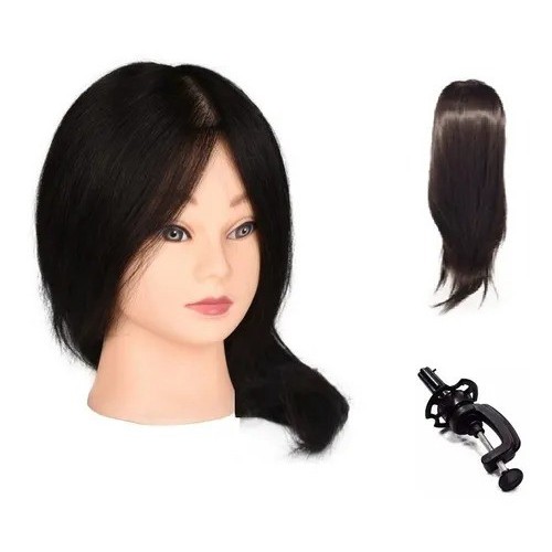 Cabeça de Treino Cabelo Misto – Boneca Manequim com Suporte, Ideal para Penteados e Cortes