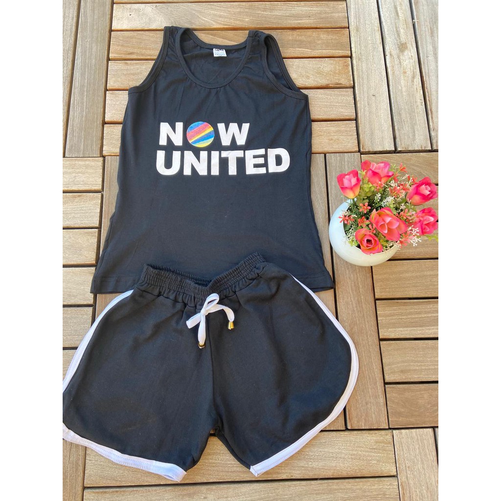 Conjunto Regata preta e Short Preto Banda Now United Grupo Melhor Linha Grupo Pop