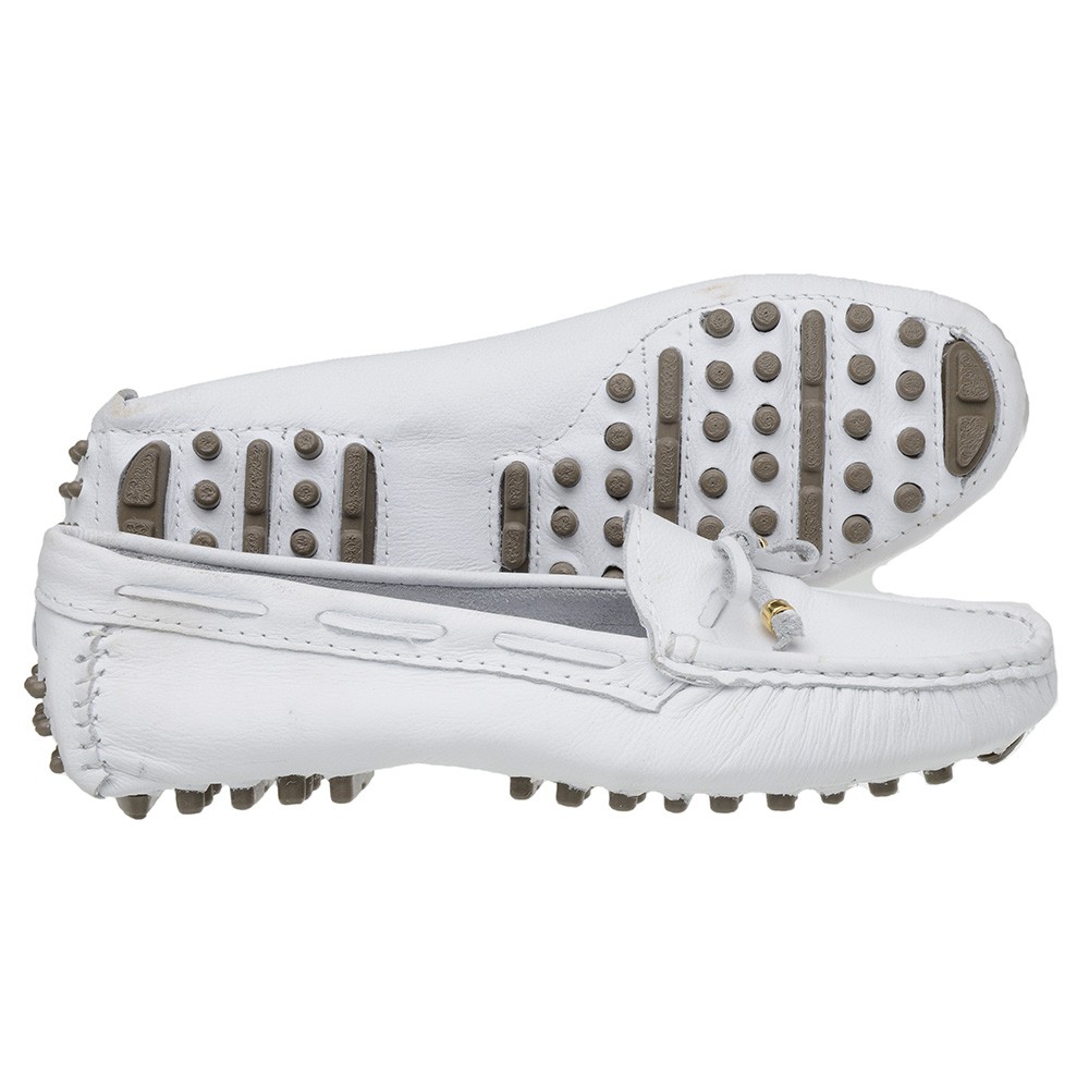 Mocassim Drive Branco Sola Cravinhos Feminino Sapatilha Couro Oferta Promoção
