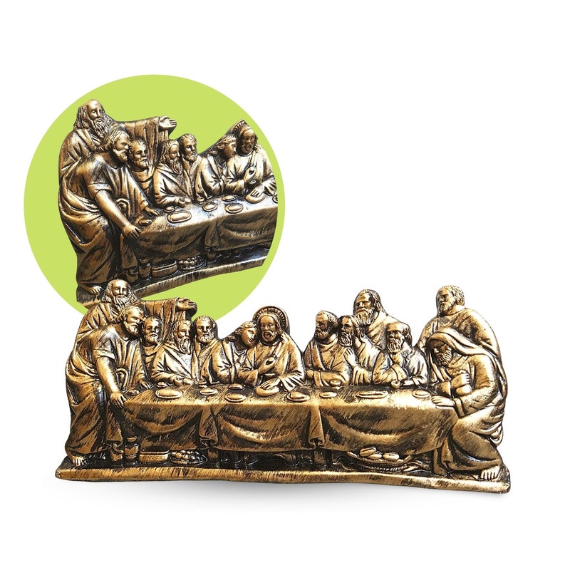 Santa Ceia De Mesa E Parede Bronze Dourado Escultura 54cm