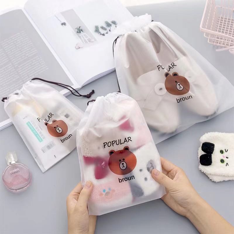 kit 5 pcs Bolsa com Cordão Impermeável/Armazenar Sapatos/Estampa de Urso/sacos reutilizáveis para guarda