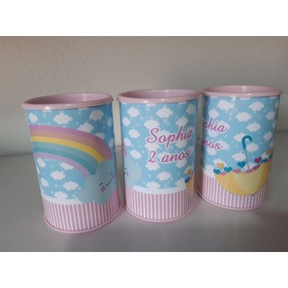 15 Lembrancinha Cofrinho Personalizado Chuva de Benção Amor Baby Rosa