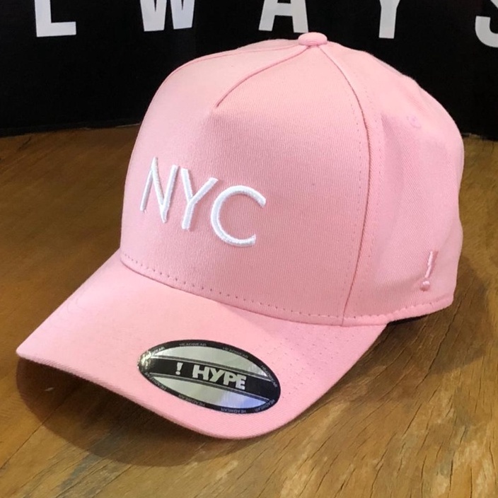 Boné Hype Strapback NYC fita new york aba curva rosa claro