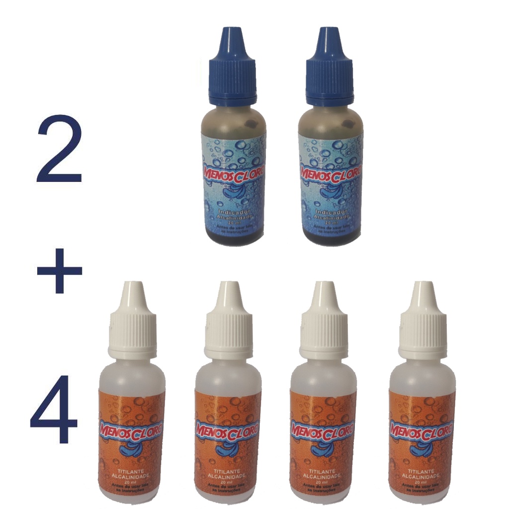 Kit 6 Reagentes Alcalinidade Refil Solução Piscina T1 E T2 Menoscloro