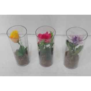 Mini Arranjo Rosa Artificial em Vaso Acrílico Decoração de Ambiente |  Shopee Brasil