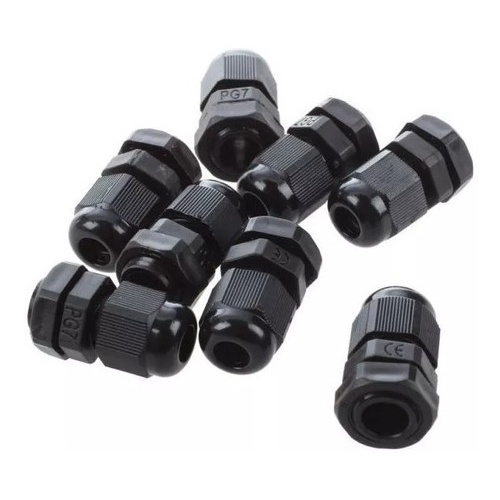 Kit 50 Peças - Prensa Cabo Nylon Pg7 1/4 Preto
