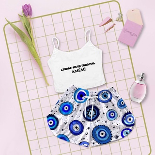 Pijama Cropped Baby Doll Feminino Revenda Olho Grego