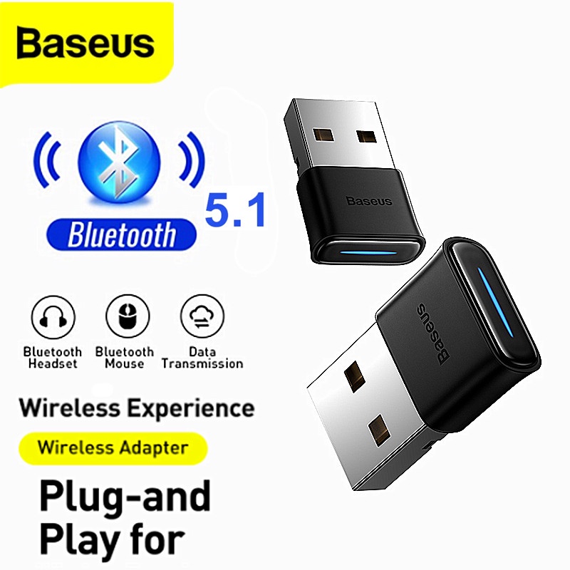 Baseus USB Bluetooth 5.1 Dongle Adaptador Receptor Sem Fio Transmissor Para PC Portátil