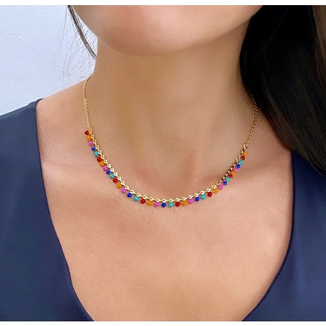 Colar Choker Folheada Esmaltada Colorida A Ouro 18k E Banhada A Prata 925