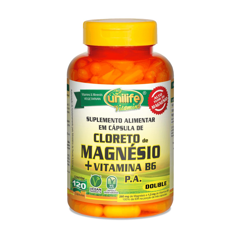 Cloreto De Magnésio C/ Vit B6 120 Cápsulas 800mg - Unilife em Oferta na Shopee