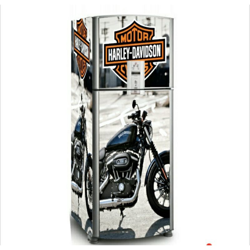 Adesivo plotagem geladeira Harlei Davidson moto trilha preto branco
